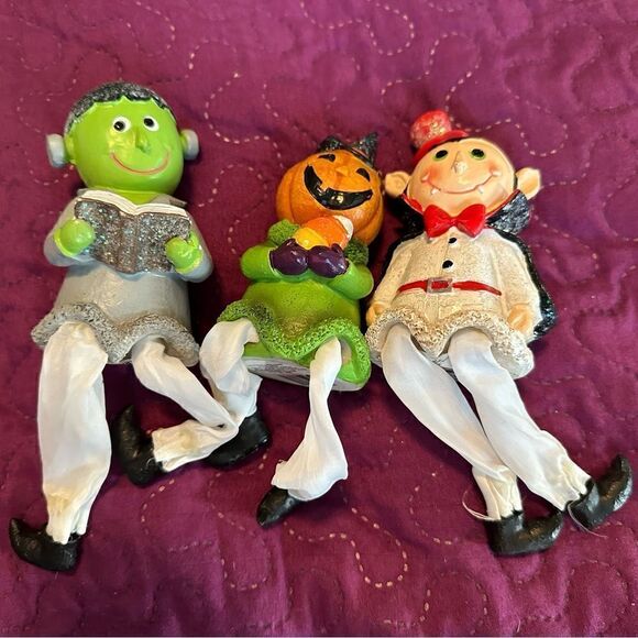 Set of 3 Halloween shelf sitters - vampire, pumpkin, Frankenstein - ceramic - Picture 3 of 3
